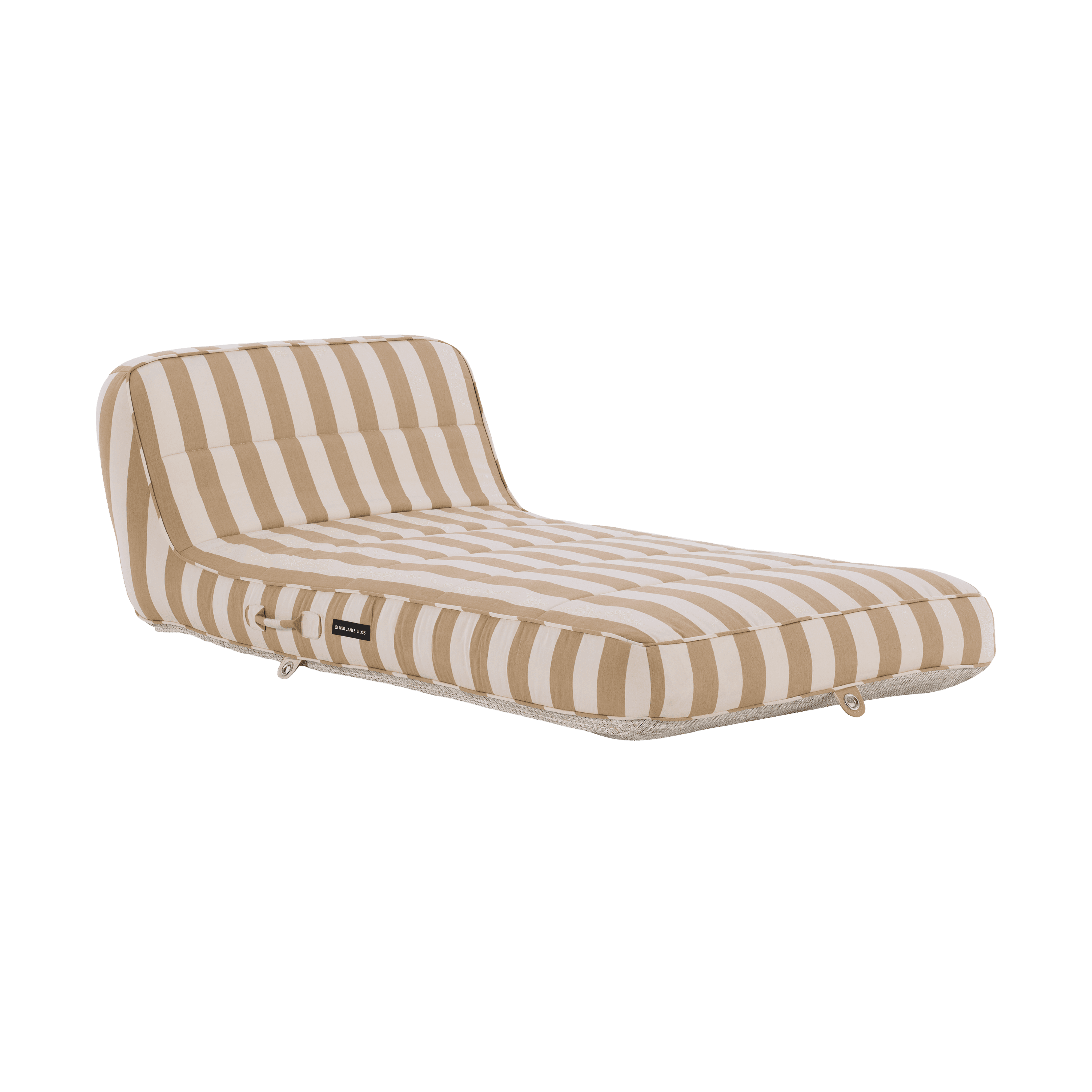 Luxury single pool float in wide beige-and-white stripe canvas with quilted panels