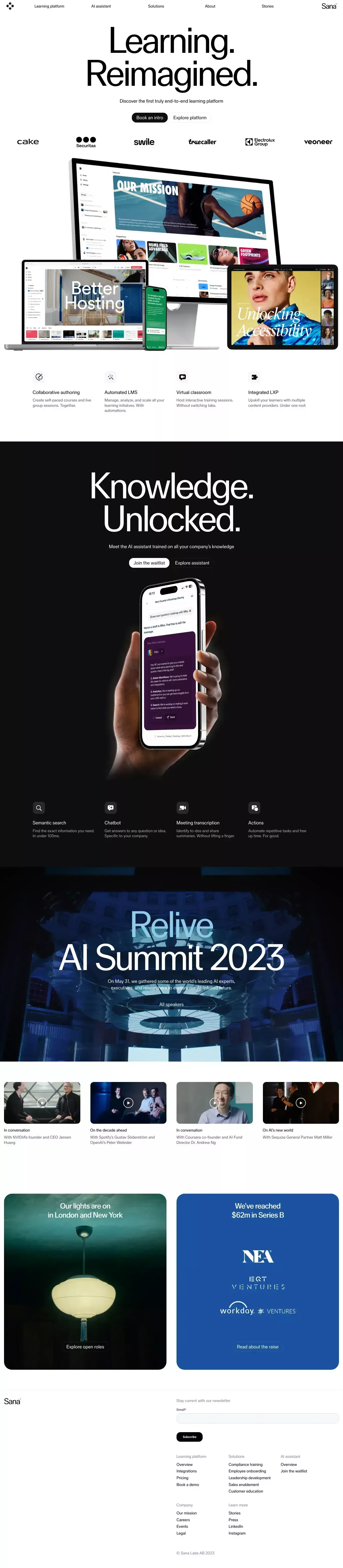 Augmenting human intelligence landing page screenshot showcasing Tech and Education design