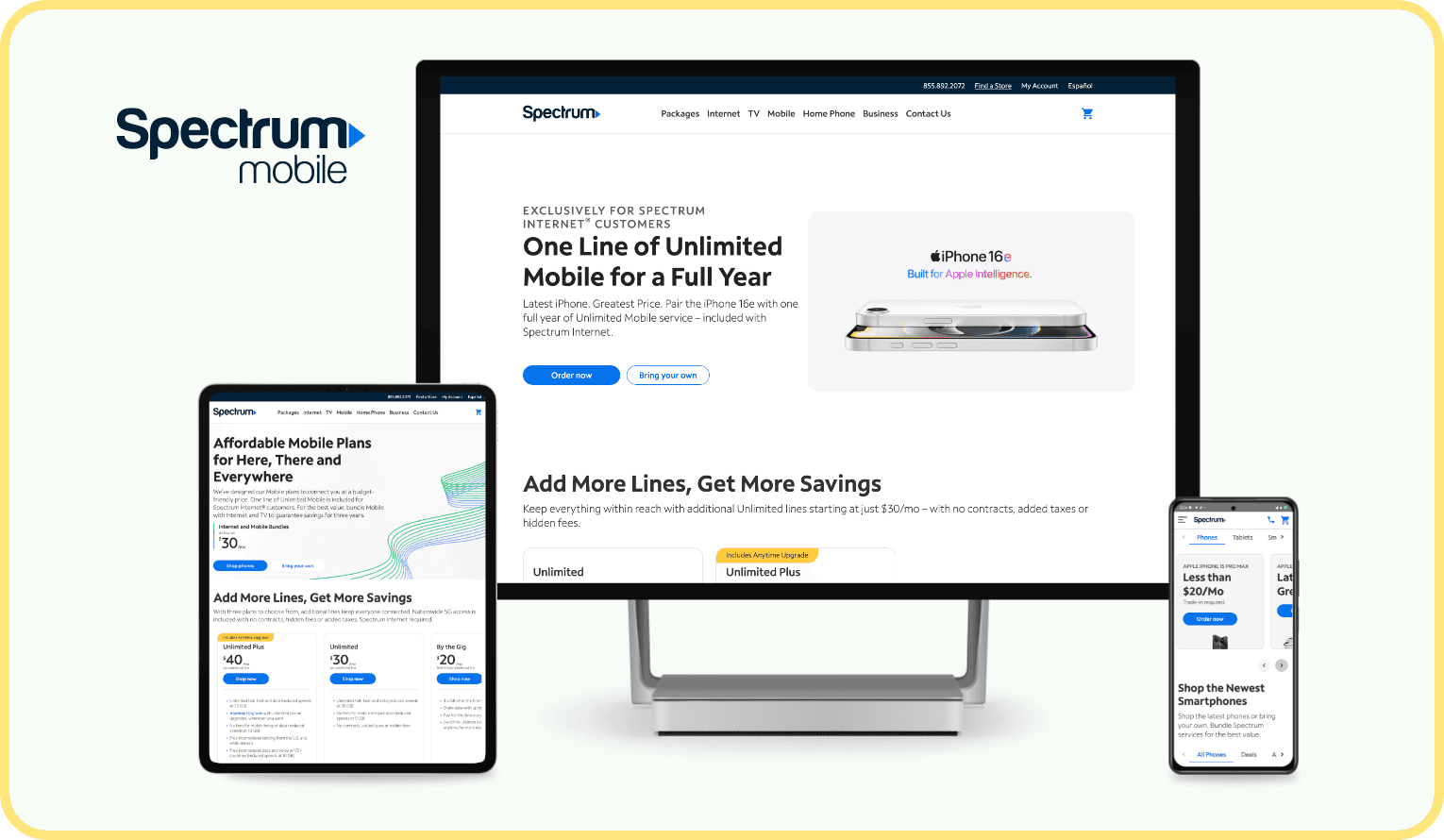 Spectrum Mobile Redesign in different device breakpoints