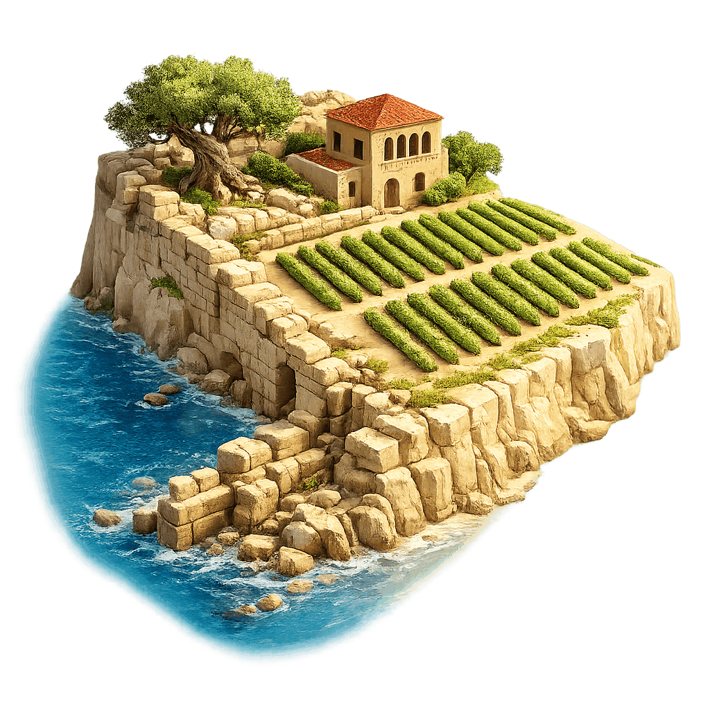 Artistic illustration of the Batroun wine region.