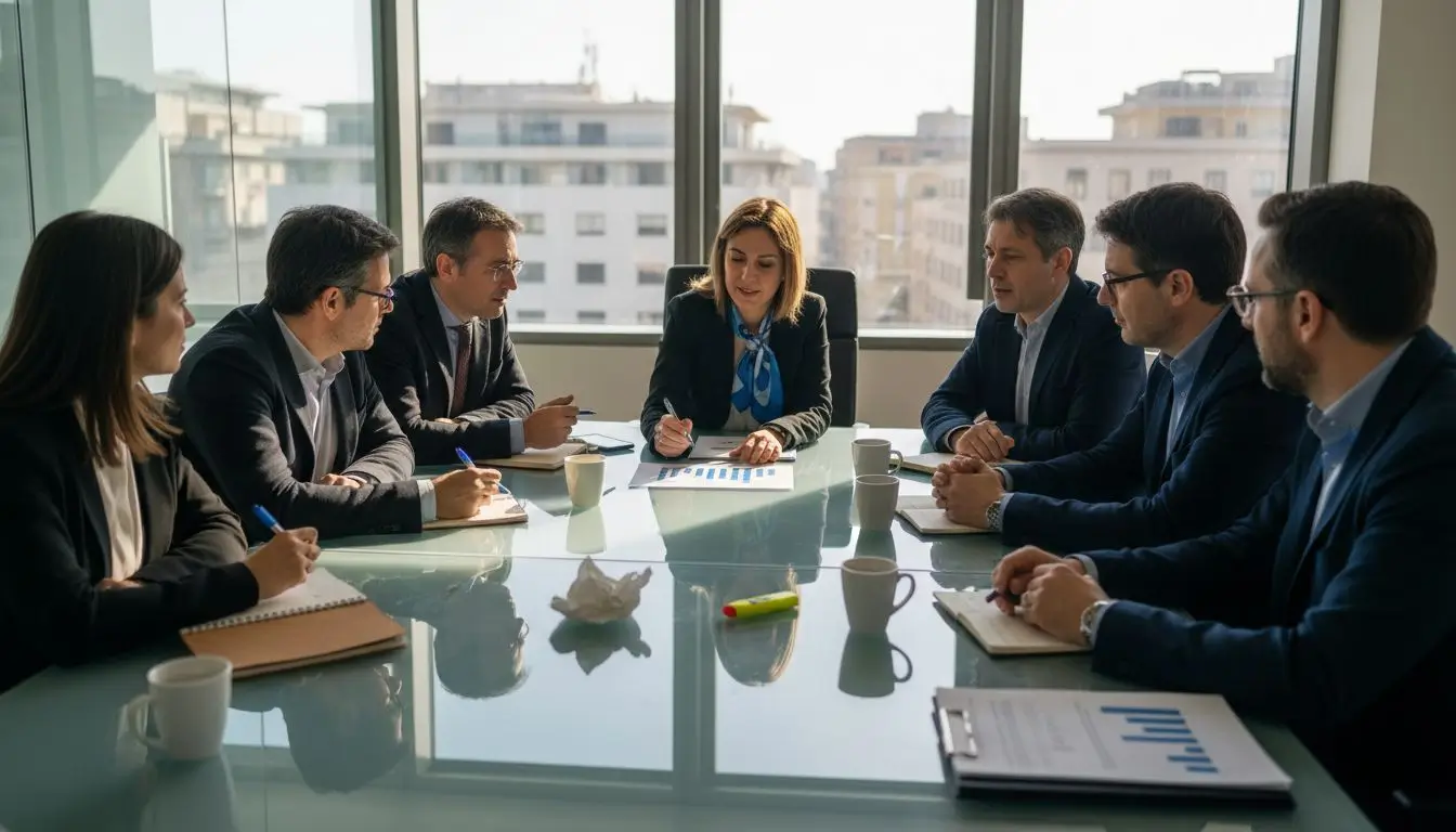 Riunione di squadra dedicata al confronto sulle misure di sicurezza sul lavoro