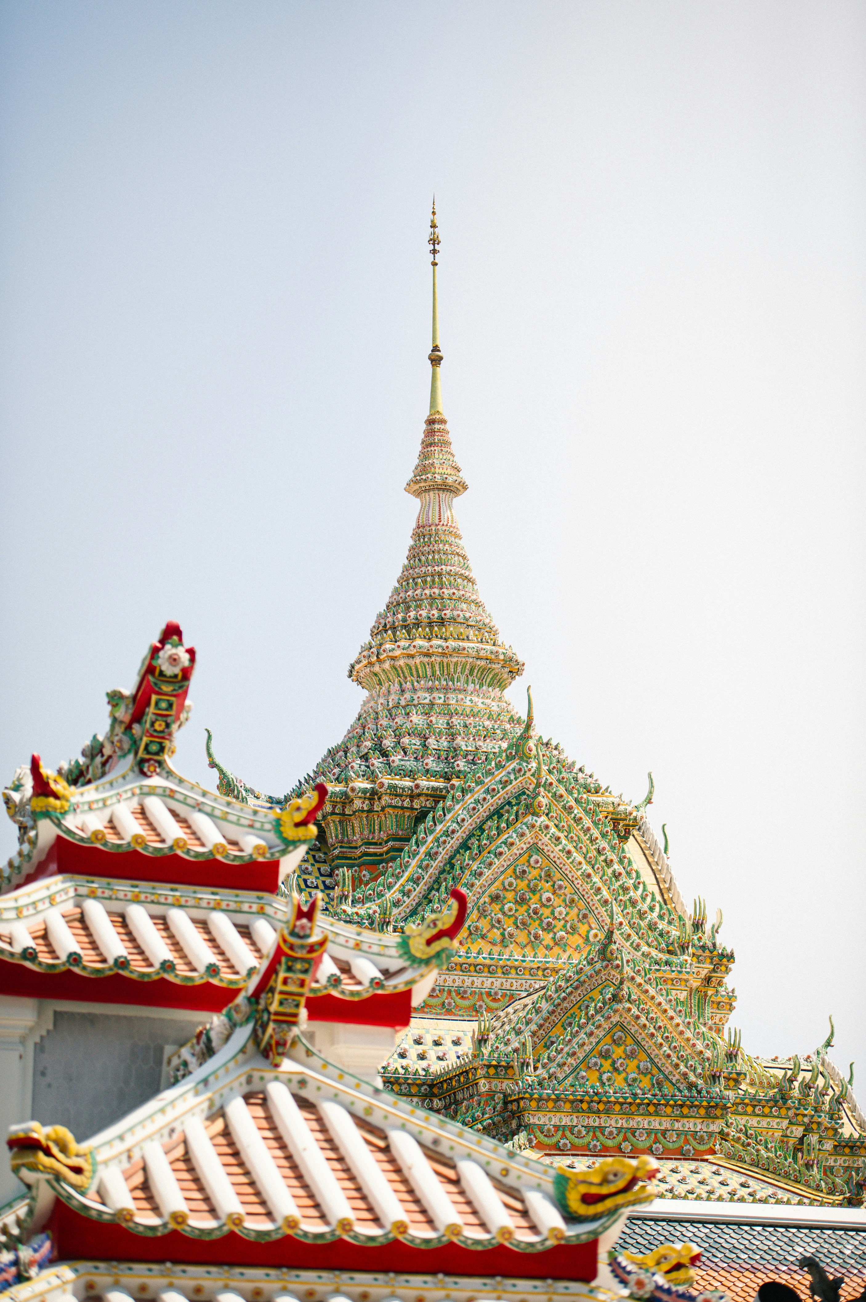 Ornate temple rooftops with intricate colorful details