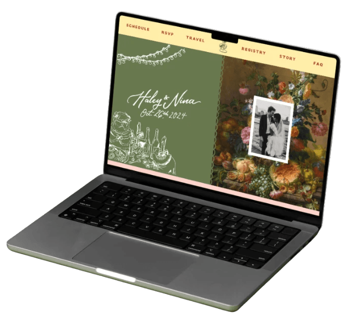 Custom wedding website for a wedding in New Orleans to match their wedding invitations.