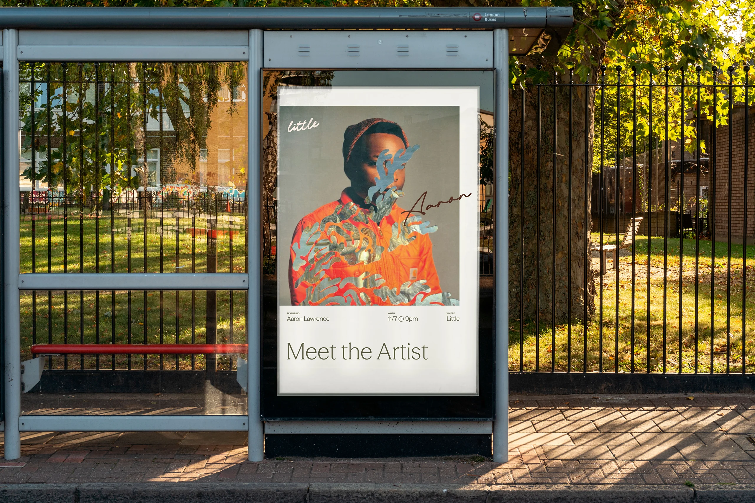 Streetside billboard with flyposters of the Batch.Works brand and illustrations