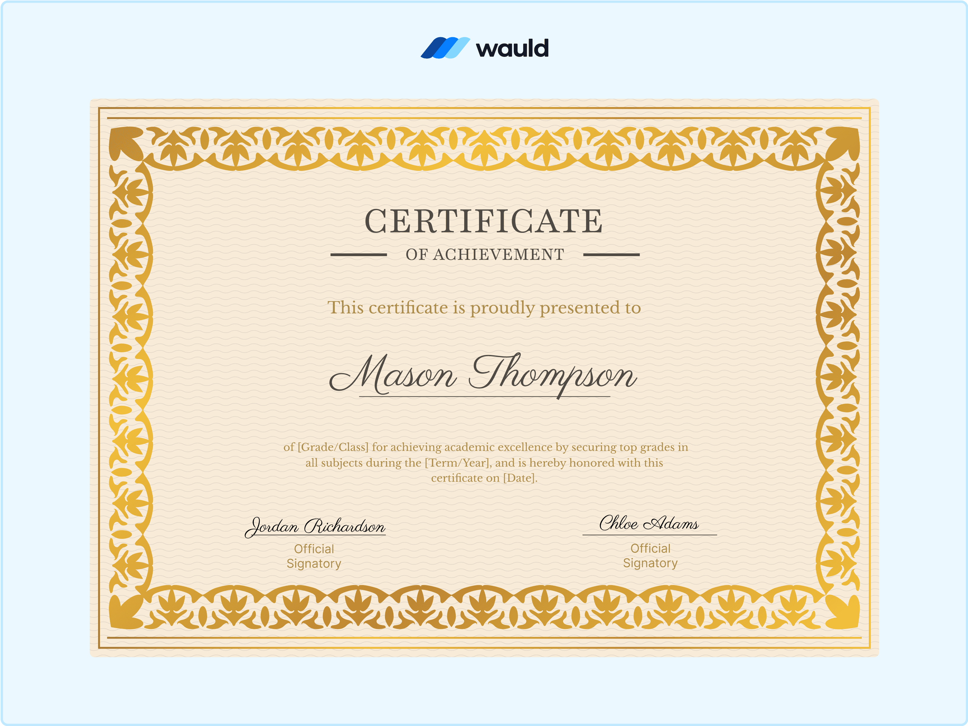 Wauld - Elegant certificate template for high-end recognition&nbsp;