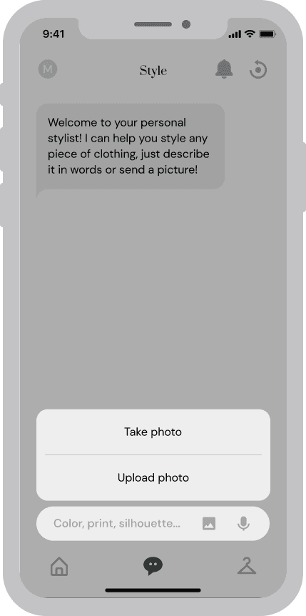 Mockup of the chatbot app opening the camera