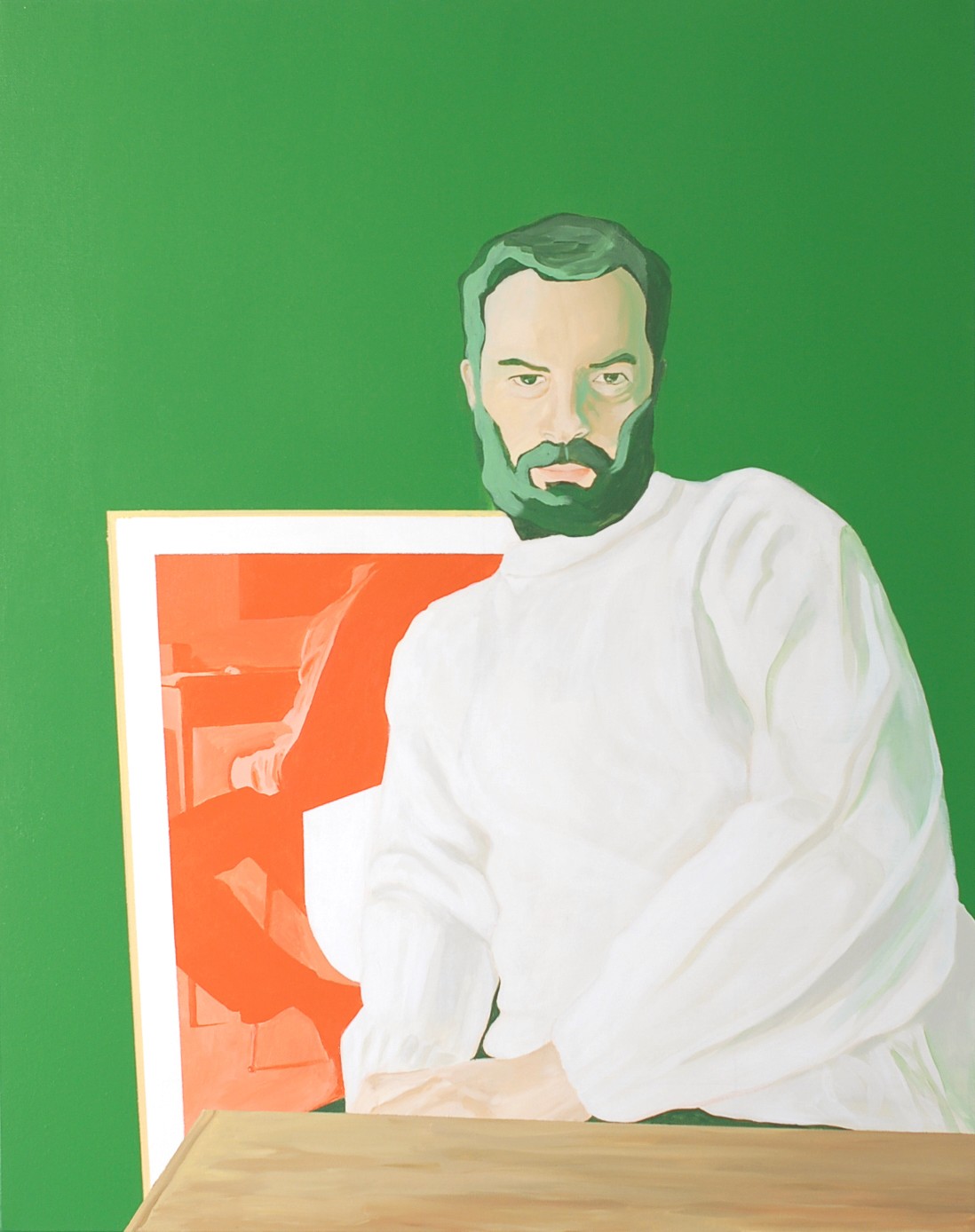 Autoportrait à la chambre verte, Acrylique sur toile, 92 x 73 cm, 2021