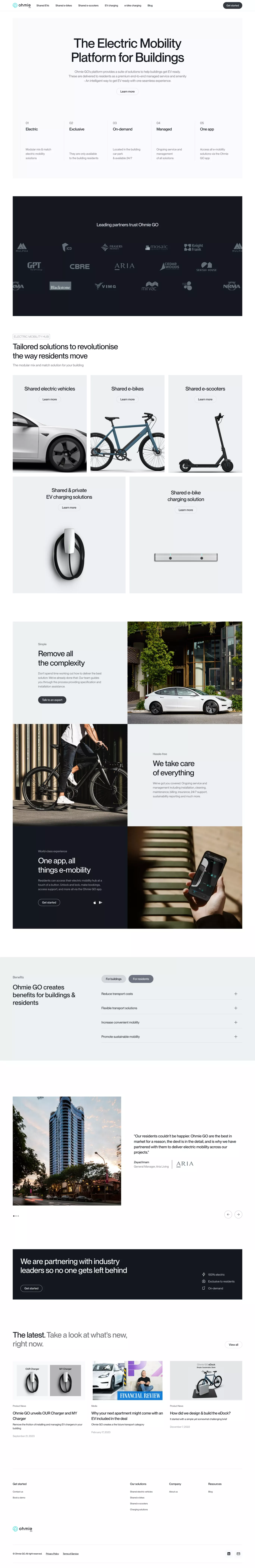 Ohmie GO landing page screenshot showcasing Tech and Automotive design