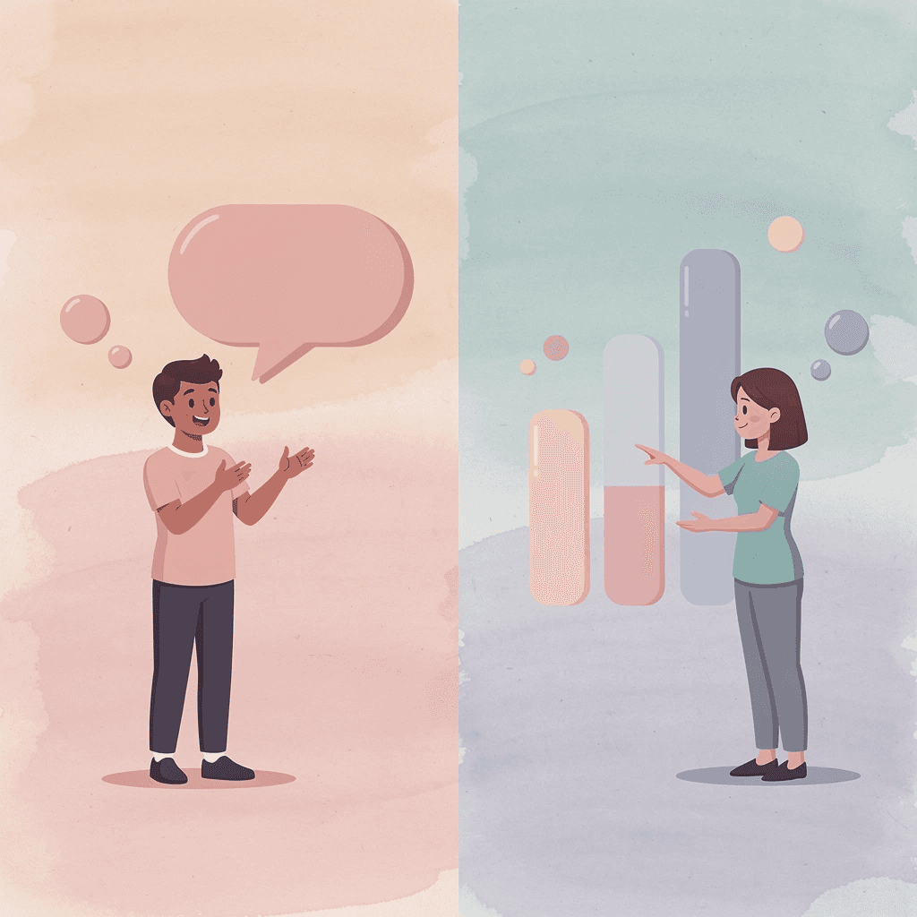  Split scene illustration comparing English and Arabic writing systems