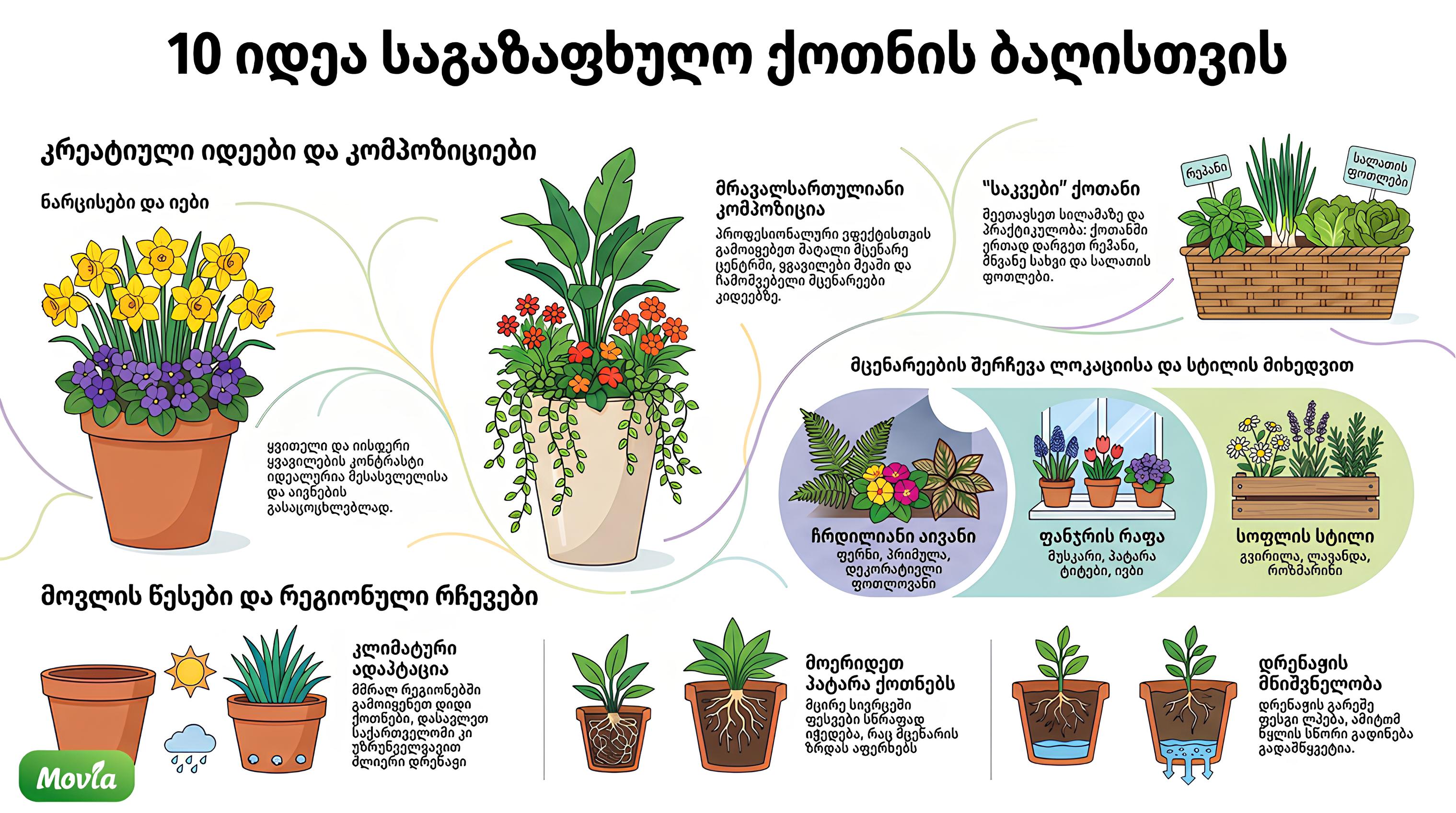ბაღისთვის 10 იდეა საგაზაფხულო ქოთნის 