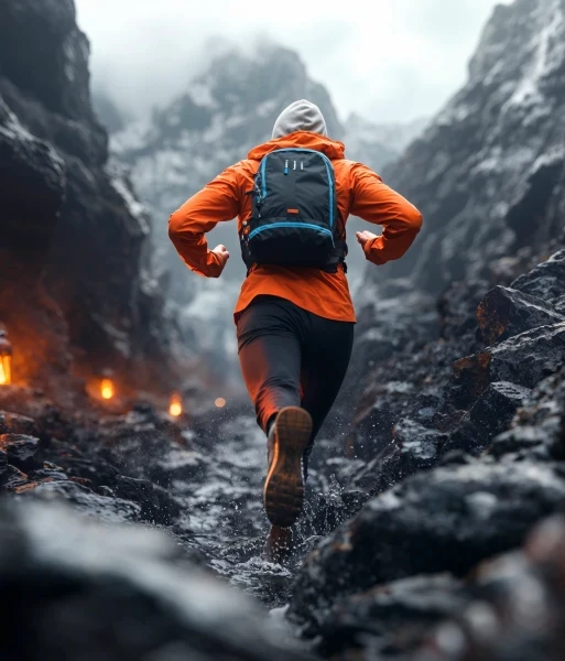 Homem correndo na montanha