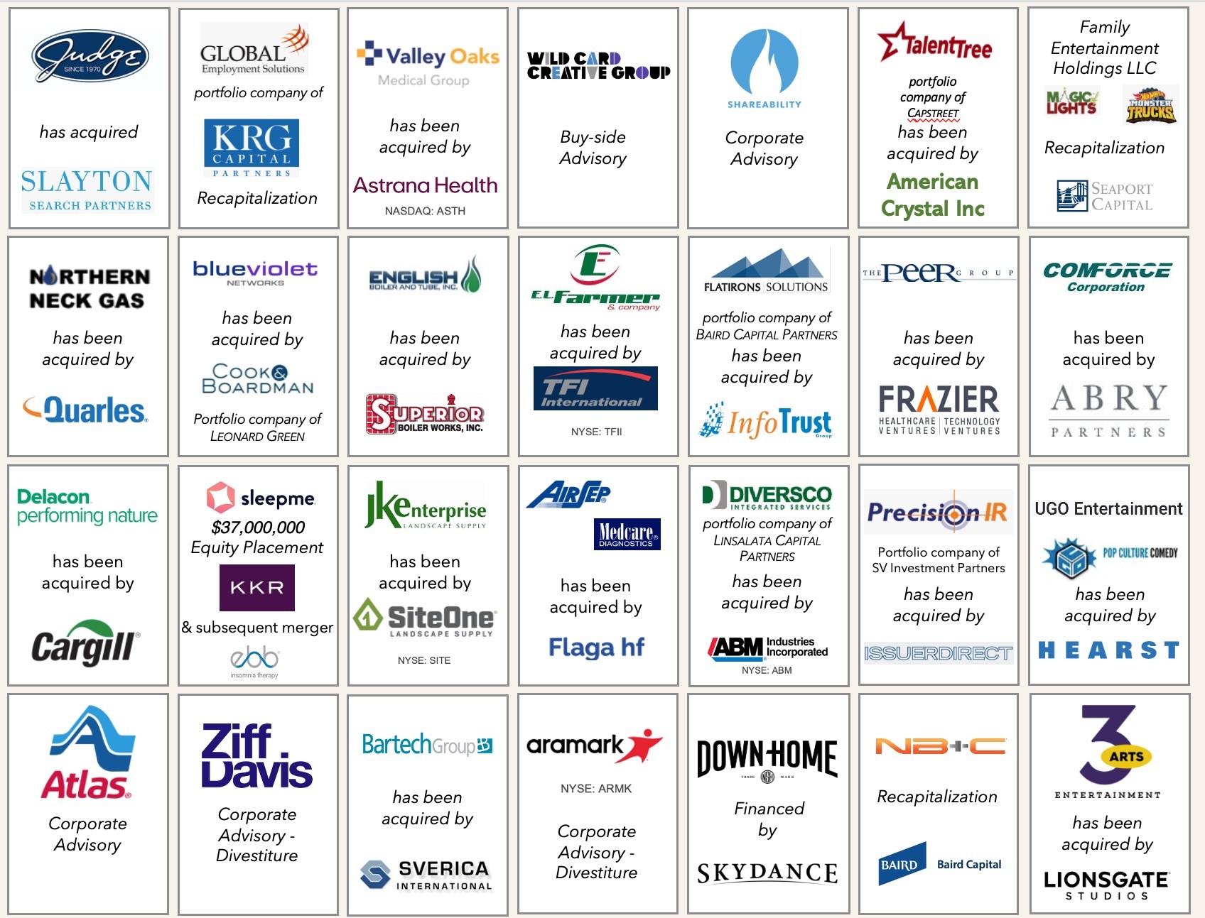Representative investment banking tombstones