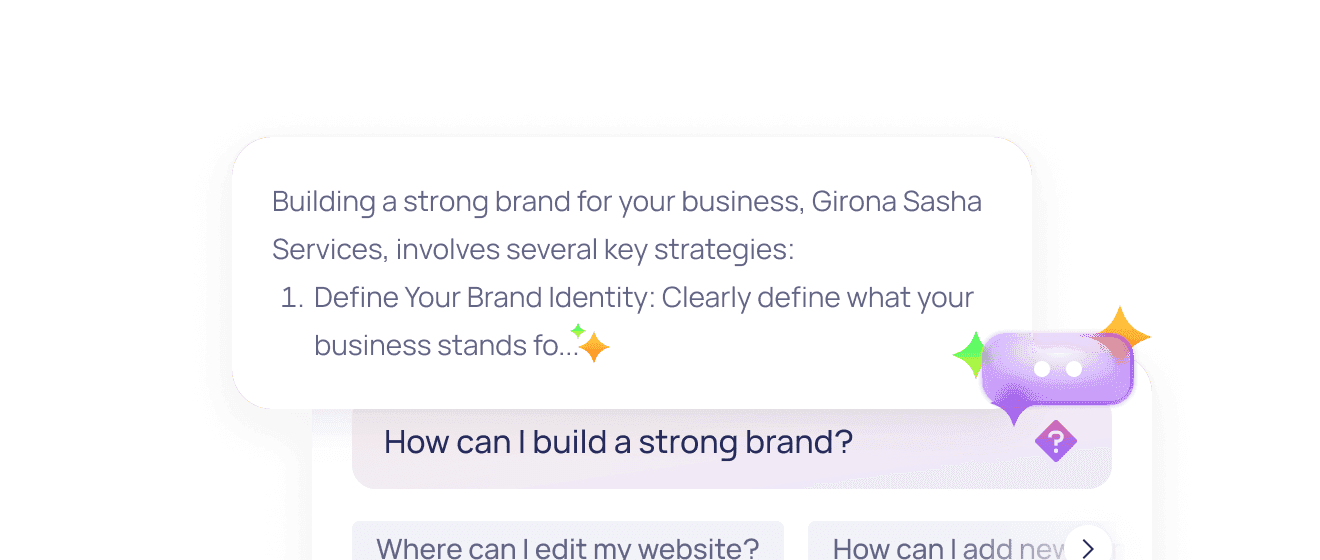 An illustration of a virtual assistant, symbolizing AI-powered support, with a chat bubble or digital interface elements.