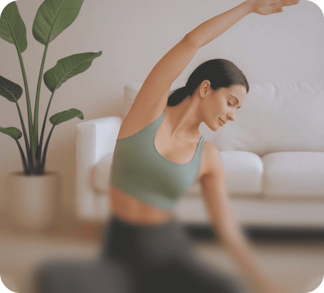 Woman in nude-colored lingerie meditates cross-legged with eyes closed, embodying peace and mindfulness.