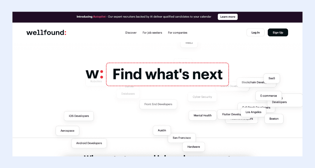 Wellfound's homepage