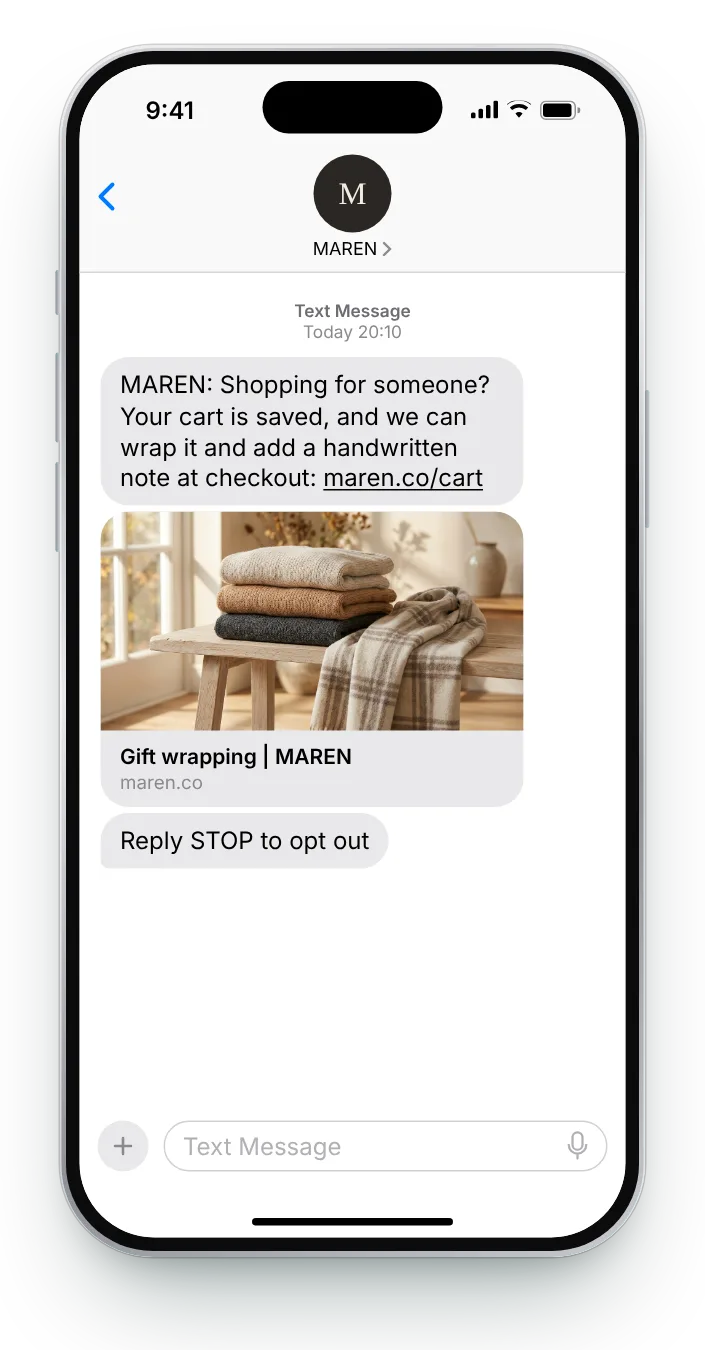 A cart that looks like a present abandoned cart SMS on an iPhone