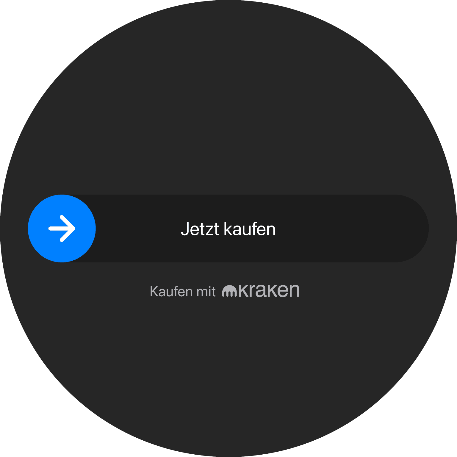 Rundes, schwarzes Interface mit einem blauen Knopf mit der Beschriftung „Start“ und einem Textfeld darunter mit dem Hinweis „Drücken...“