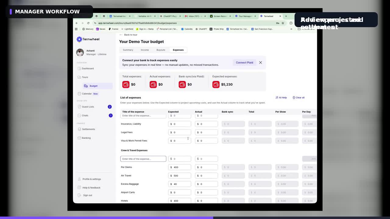 Manager demo product screen