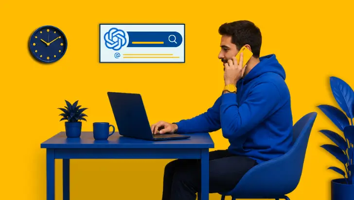 Customer using AI search on a smartphone to find and call a local business