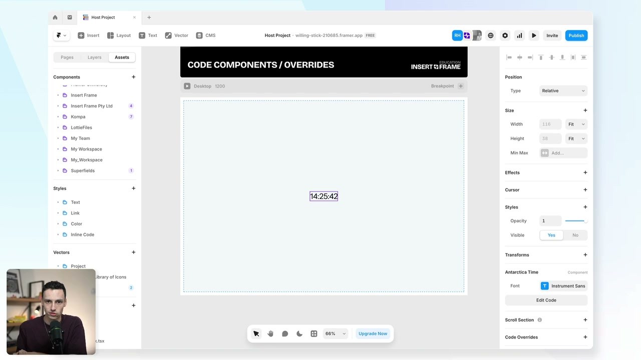 The finished code component running on the canvas (Code Components, 4:00)