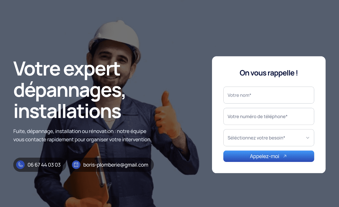 Capture d'écran d'un site de plomberie