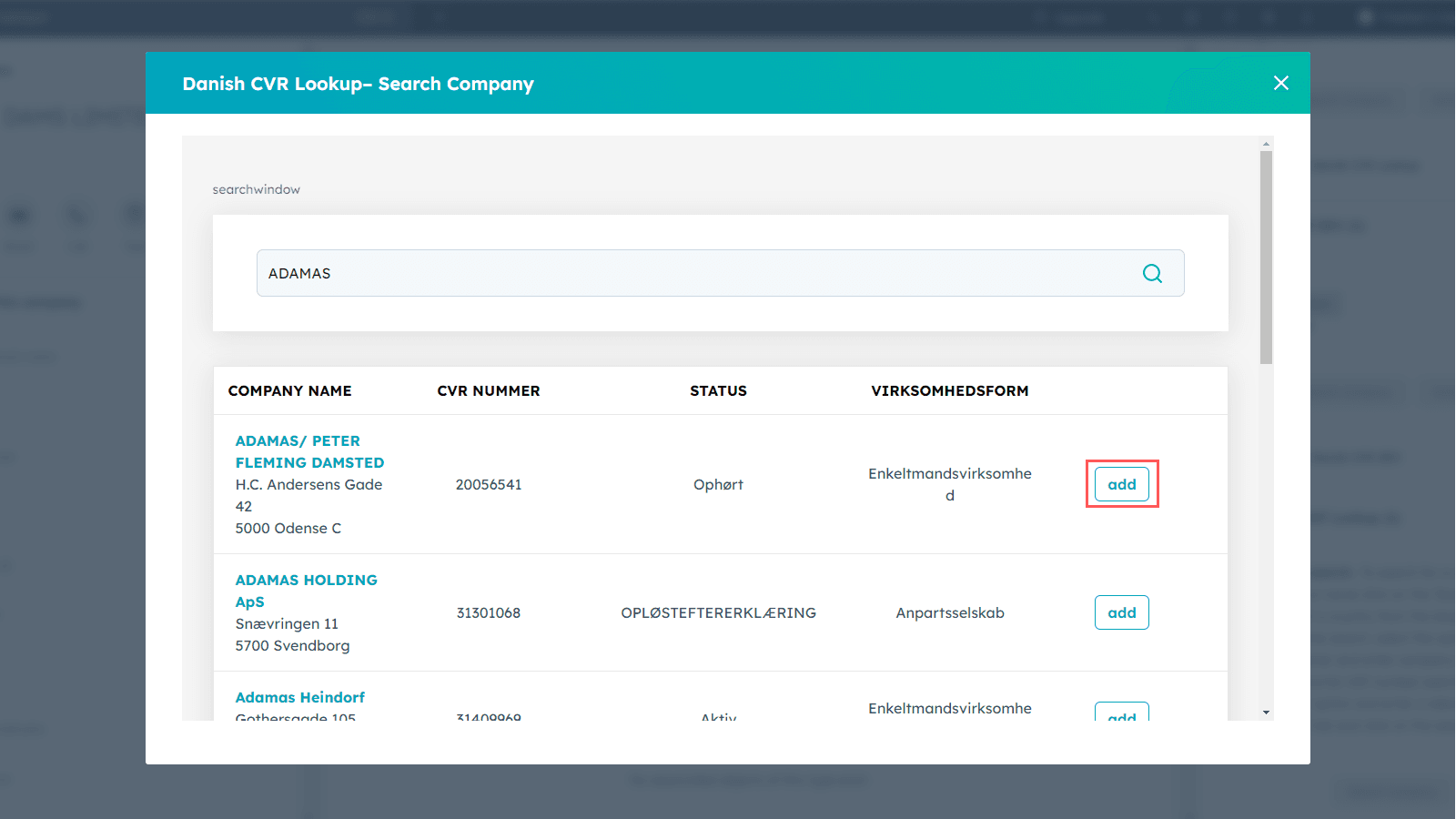 HubSpot to Danish CVR Integration