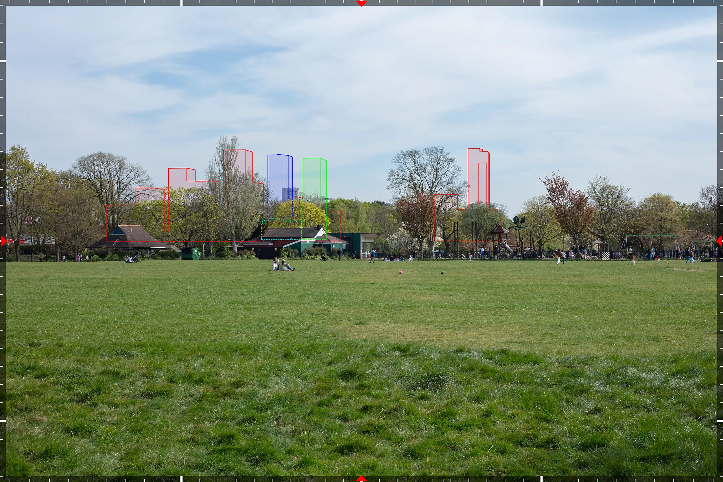 AVR1 planning visualisation from Valentines Park illustrating the proposed development within the wider skyline, created by Eye-Kon.