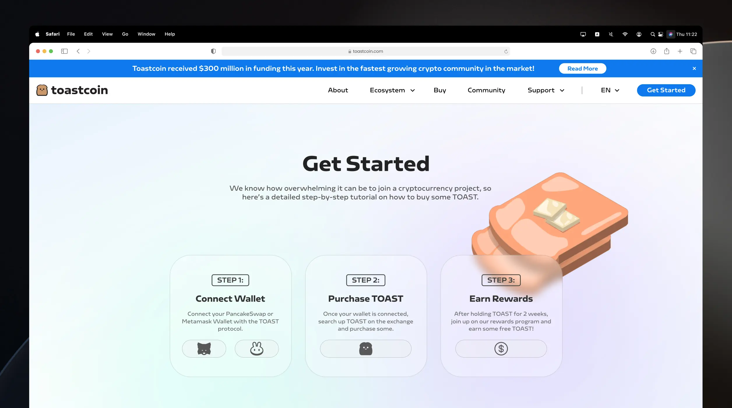Dashboard mockup showing Toastcoin’s Get Started section designed in a clean product UI style.