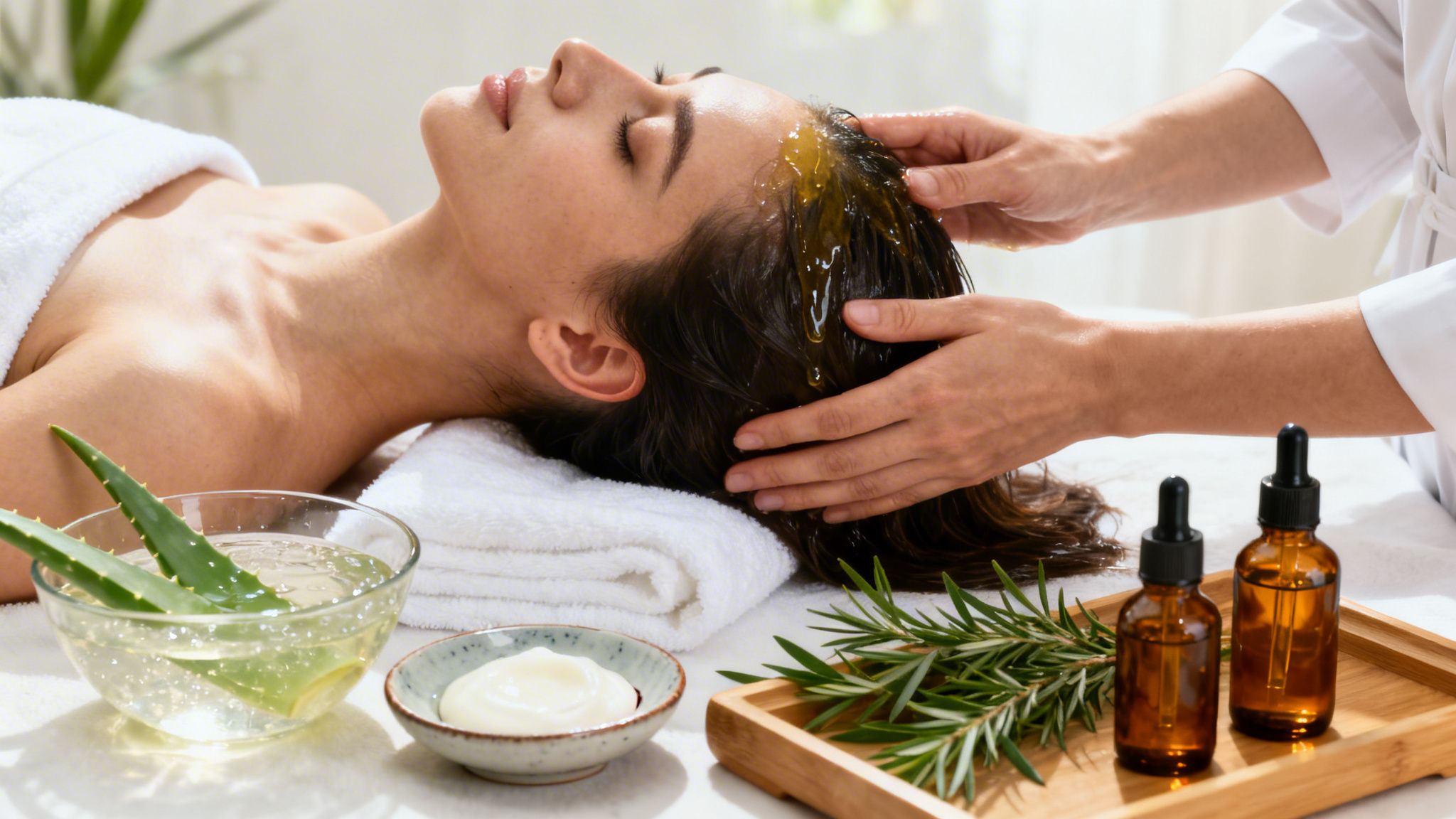Woman massaging her scalp