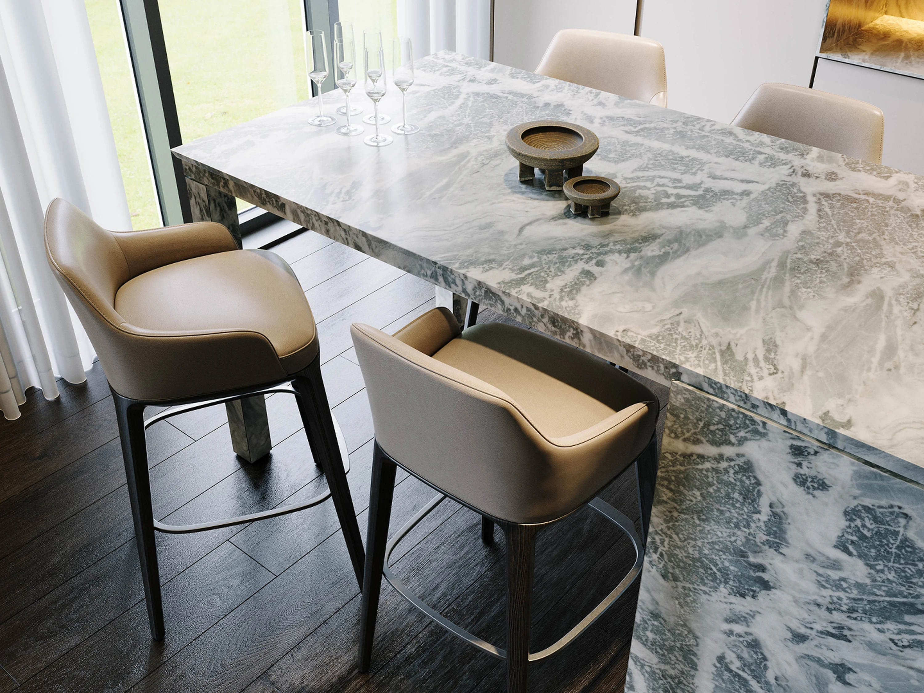 Détail — poignée intégrée sur façade de meuble.