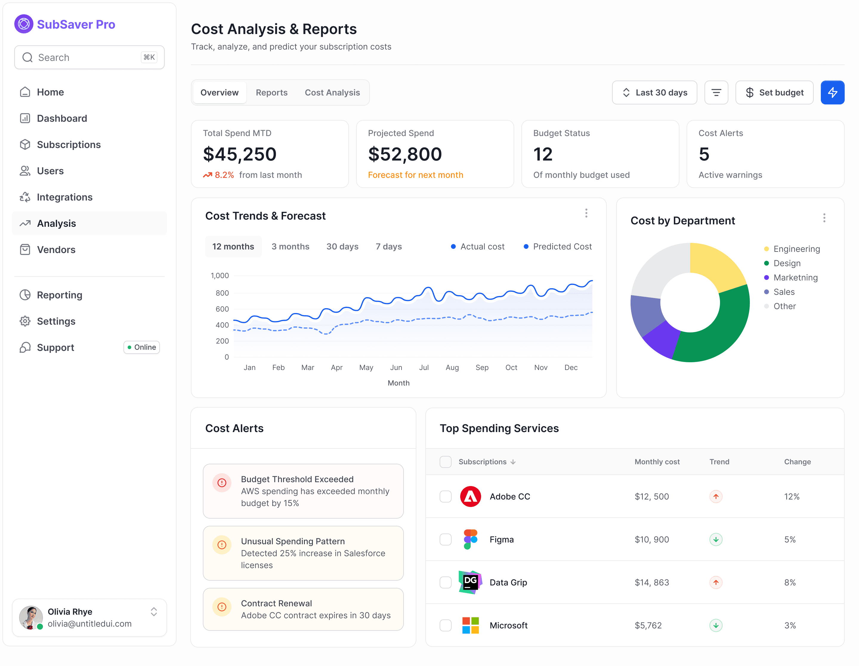 Screenshot of SubSaver Pro SaaS app interface