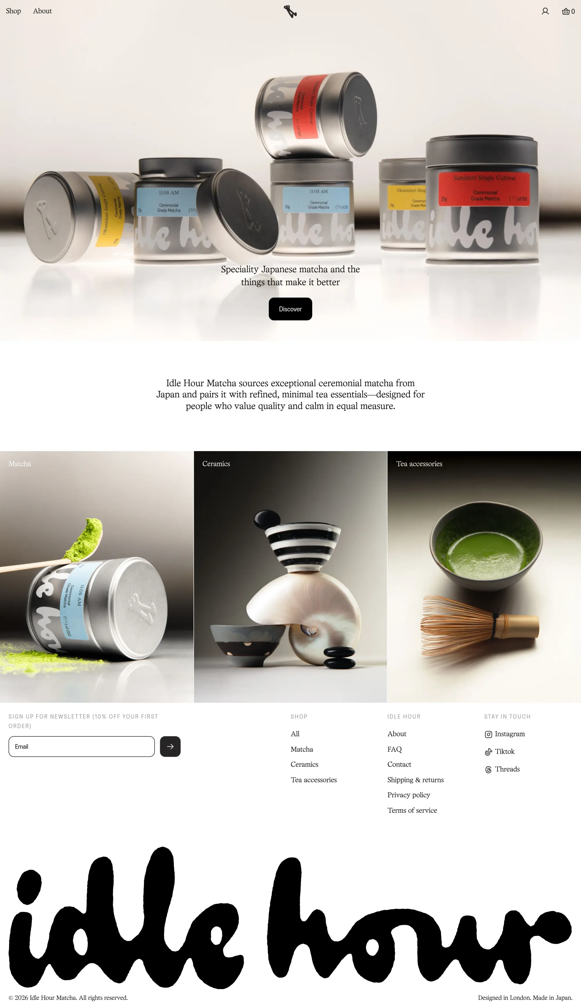 Idle Hour Matcha ecommerce page screenshot showcasing Ecommerce and Food & Drinks design