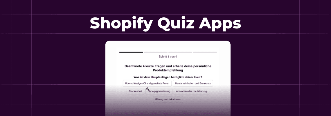 Screenshot of the Shopify App Store showing quiz app listings with a dark background