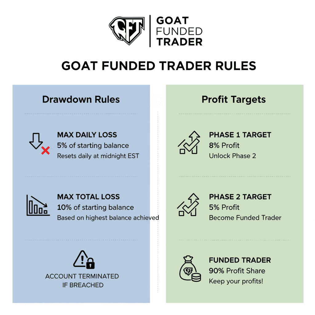 Goat Funded Trader Drawdown Rules Infographic