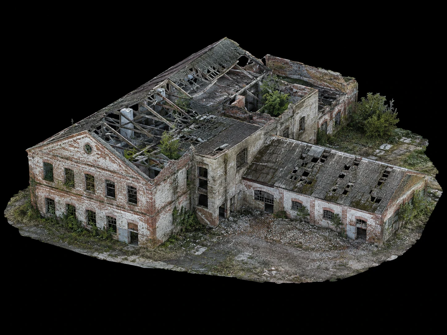 Workflow visual showing a site photograph transitioning into a 3D point cloud and mesh