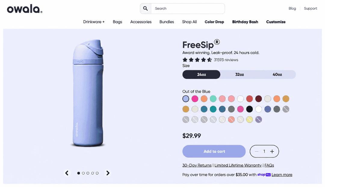 Owala FreeSip product page