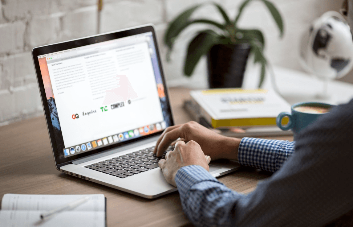 This shows a person reading a product newsletter