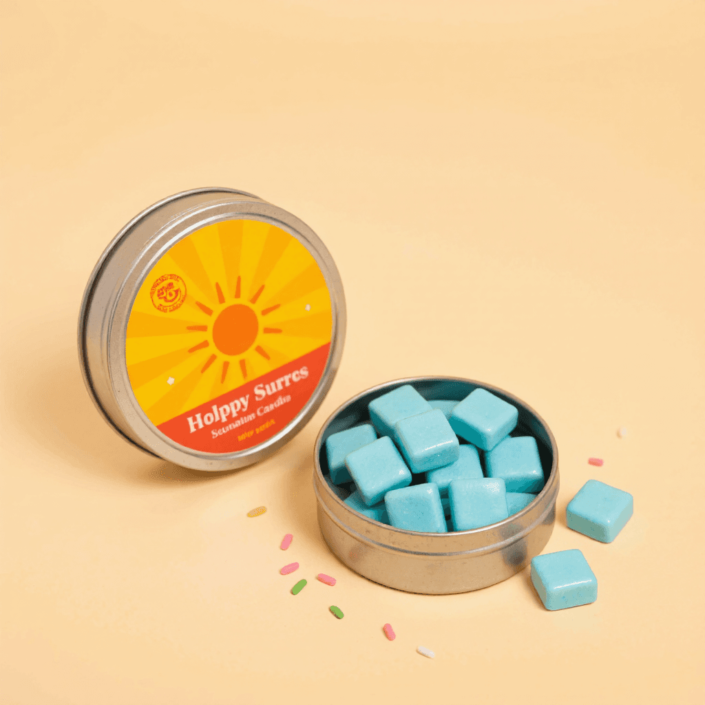 product photography of a tin of xylitol candies