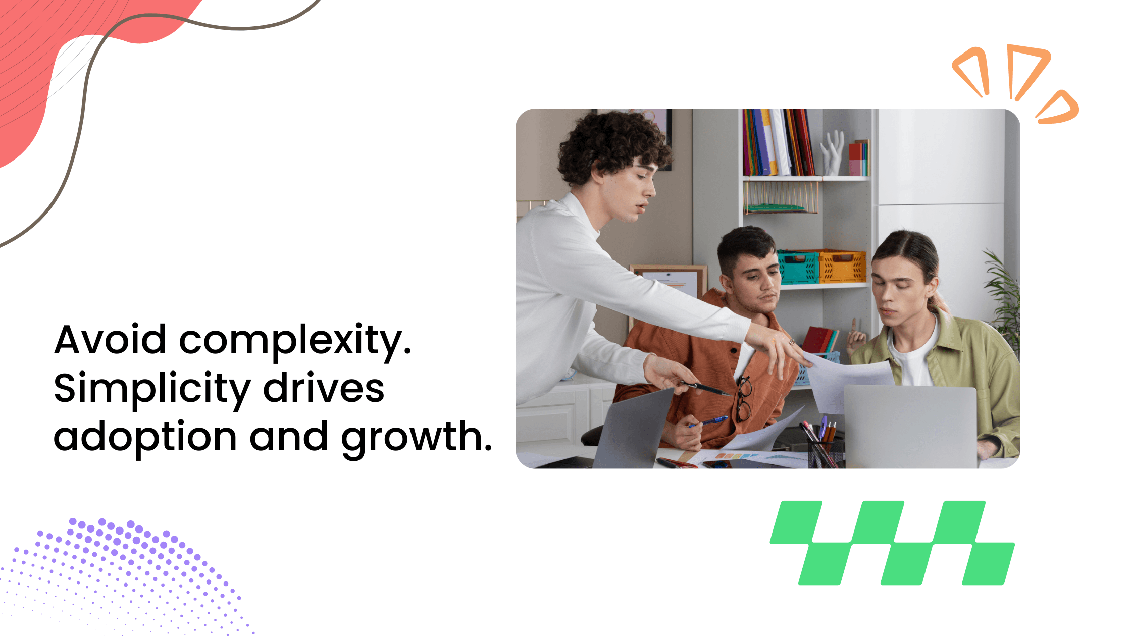 Team simplifying workflows around a laptop, highlighting how reducing complexity improves adoption and drives coaching business growth.