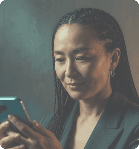 woman conducting a remote biometrics scan with a phone