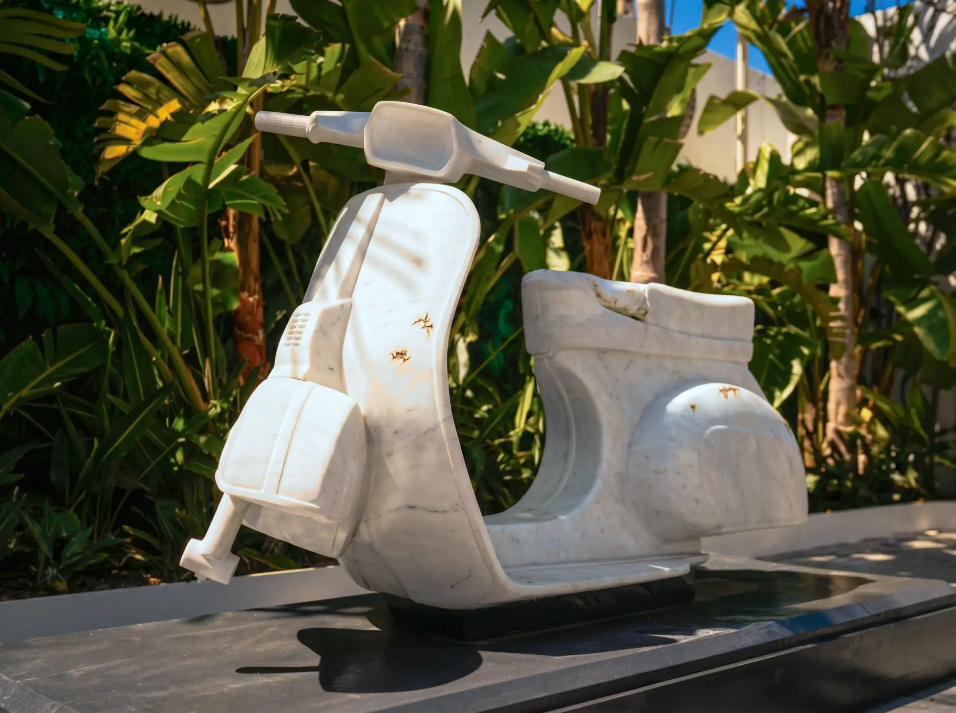 The life-size Vespa hand-carved from a 15-tonne block of solid Carrara marble made by Turin-based sculptor Nazareno Biondo