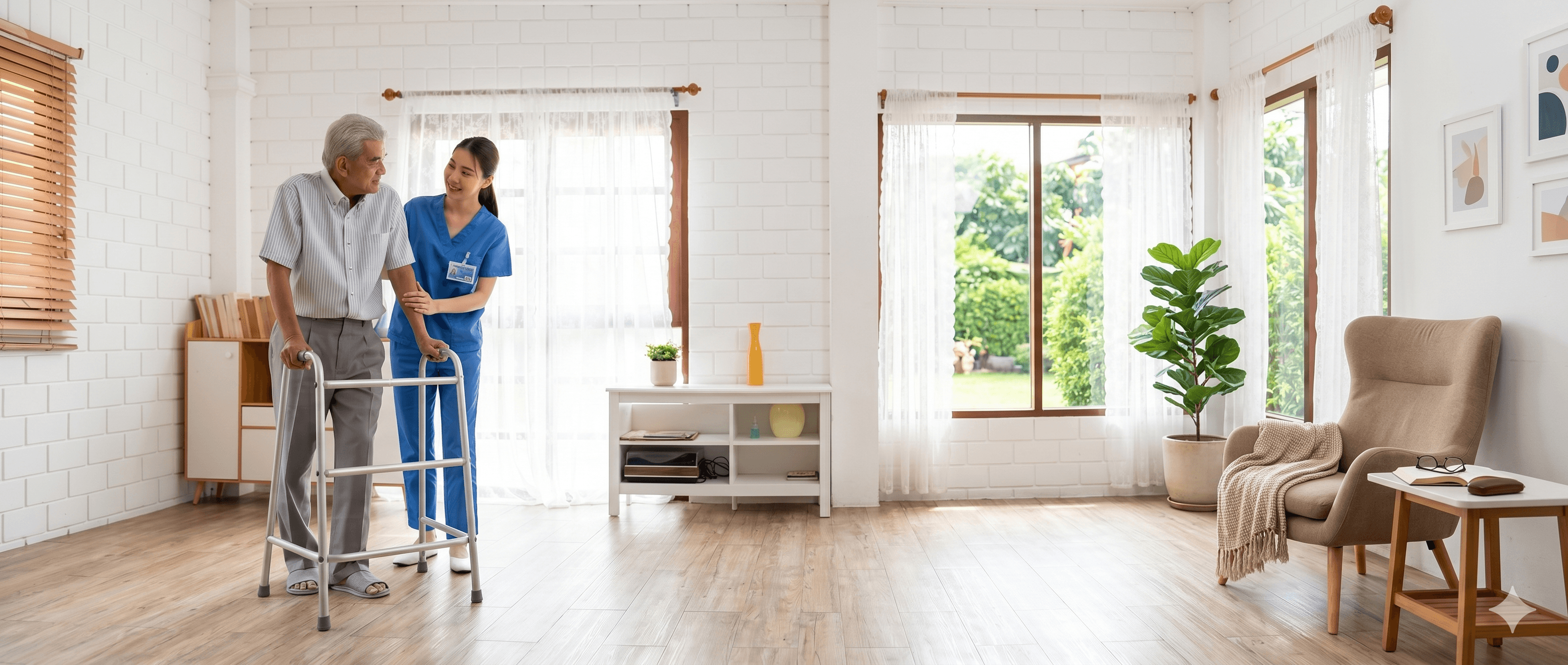 三代同堂家庭在安老院舍溫馨互動 - 香港專業安老院設計 Three generations family spending quality time together in a comfortable elderly care home - professional elderly care interior design Hong Kong