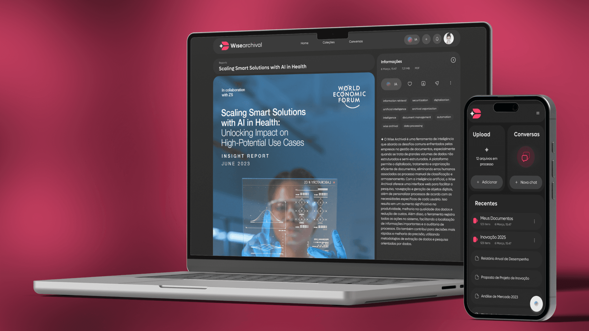 mobile and web interfaces of Wise Archival