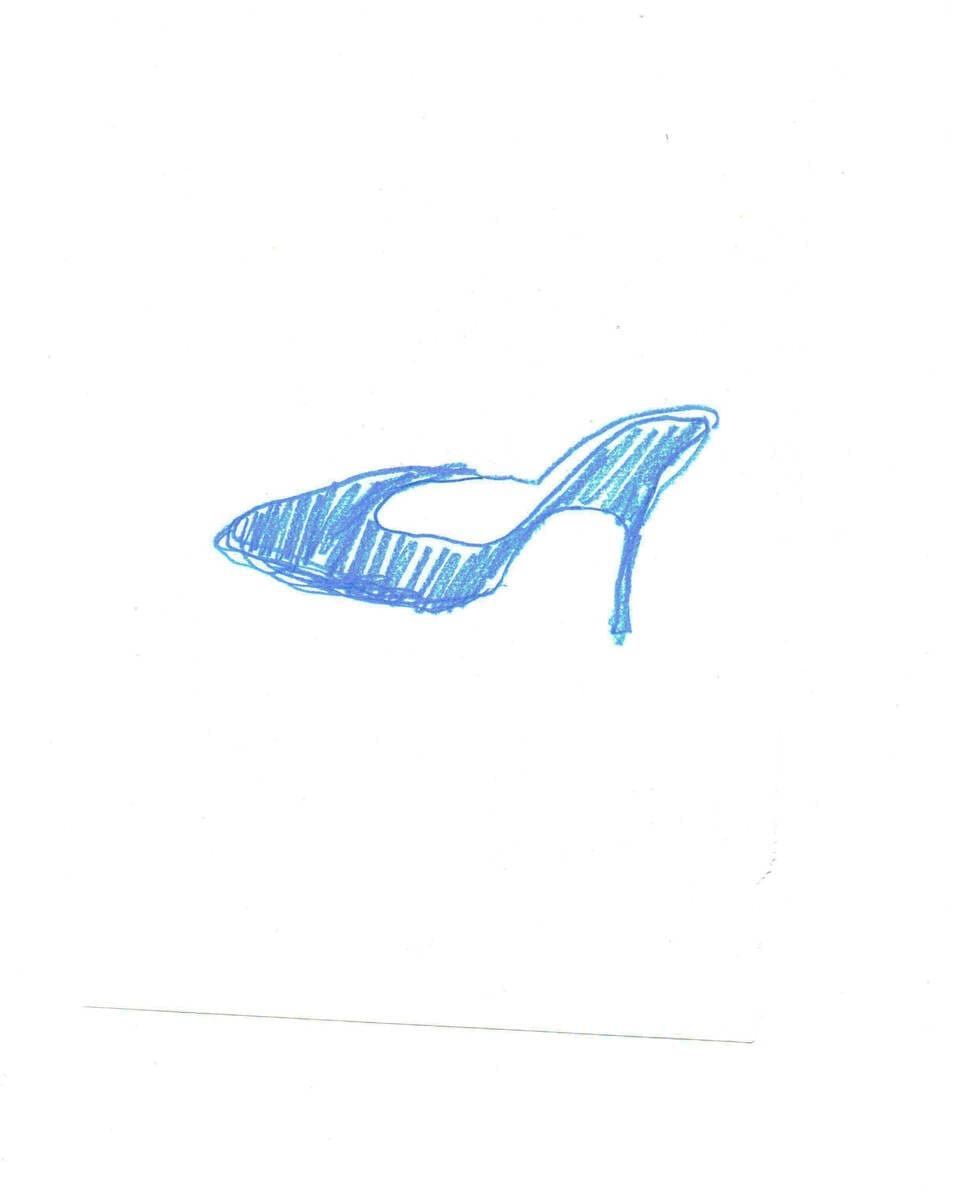 A blue ilustration of a high-heeled shoe.