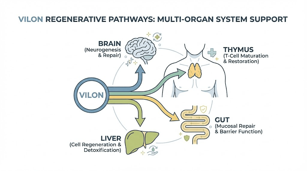 Vilon peptide multi-organ tissue repair and regeneration diagram