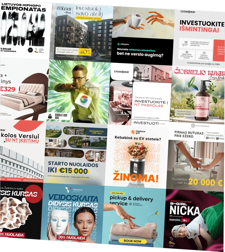 Sidasvisual creative process collage showing multiple static ad design examples