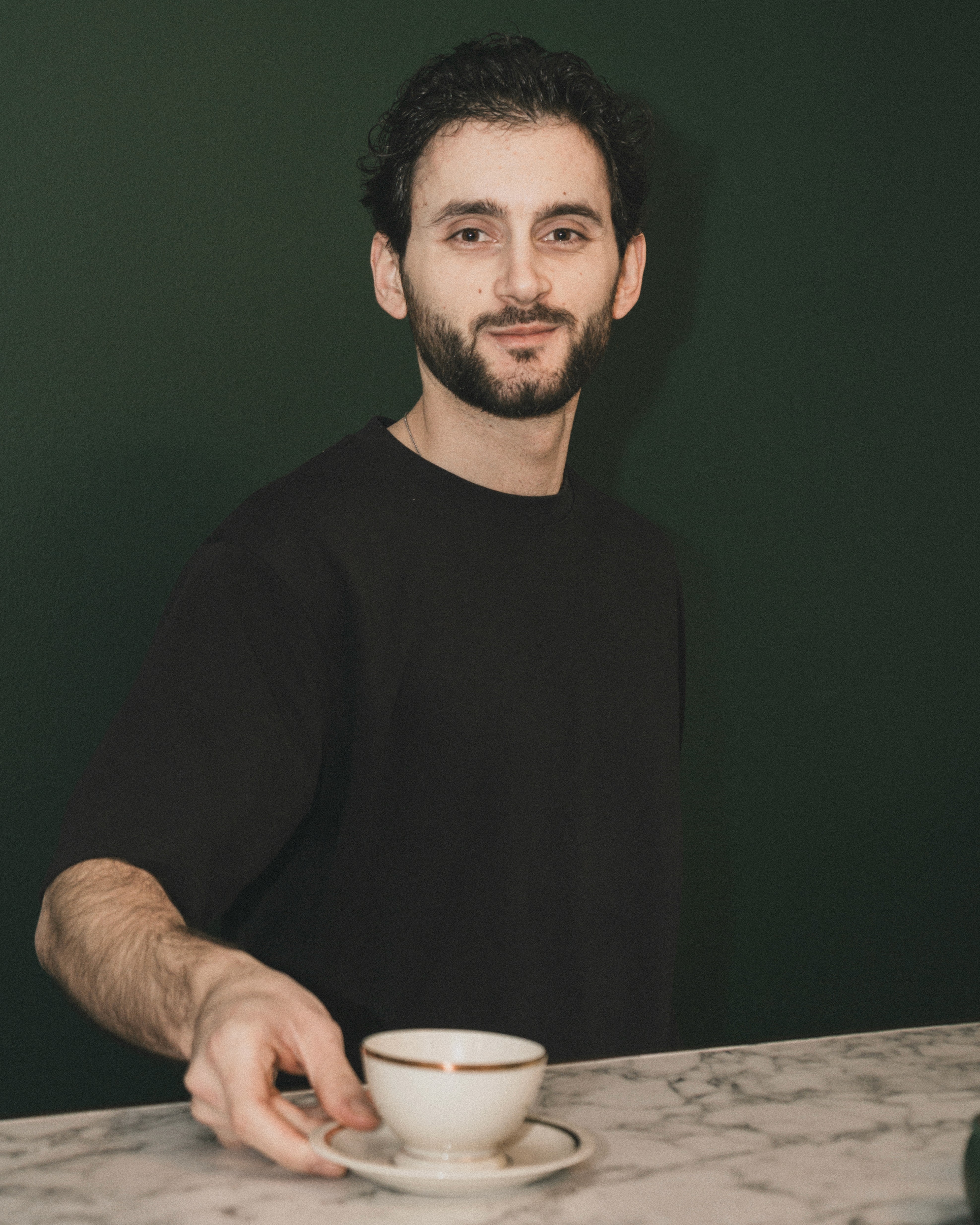 Man getting beard blow-dried