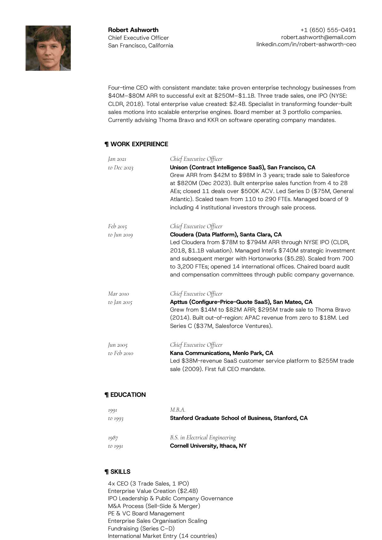 Multi-company CEO resume example