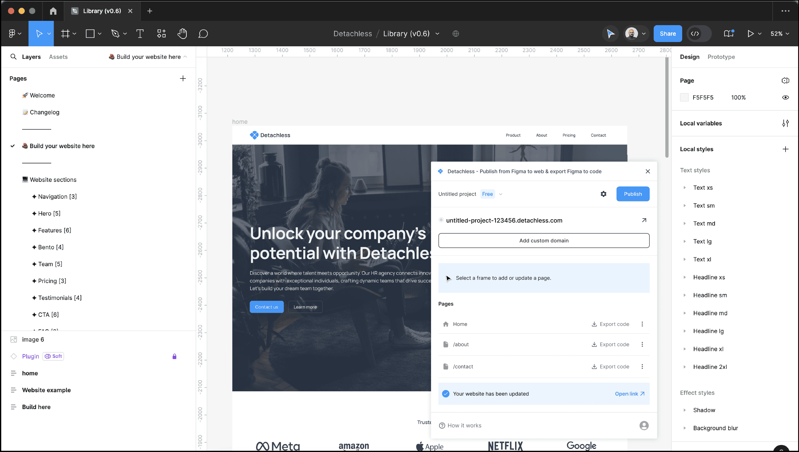 Publish Figma website with Detachless