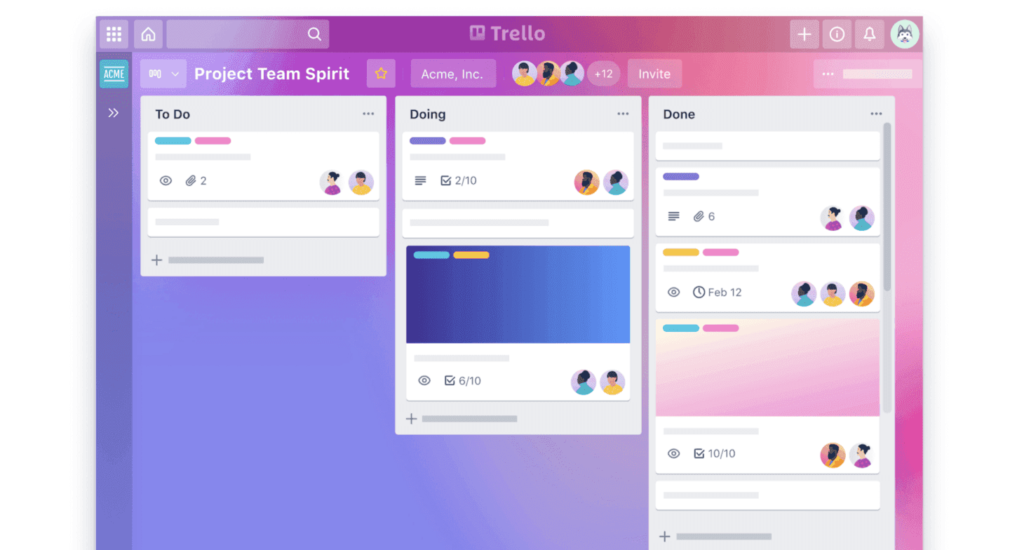 An illustrated kanban board, one of the best collaboration tools for software development.